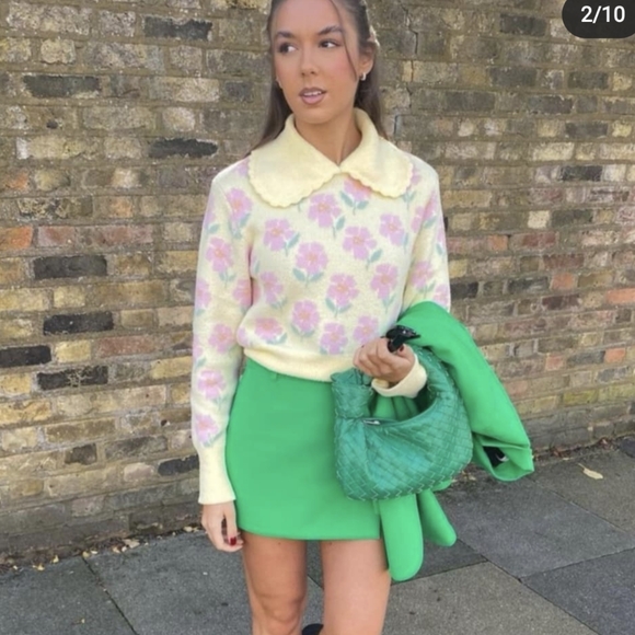 ZARA PRINTED COLLARED SWEATER YELLOW Pink - Picture 4 of 6